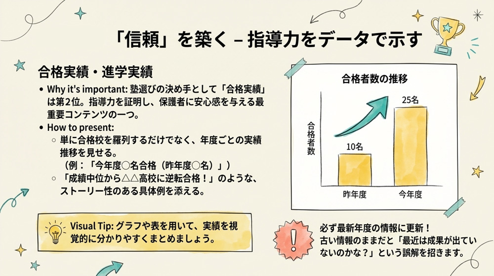 合格実績・進学実績で塾の信頼性を示す