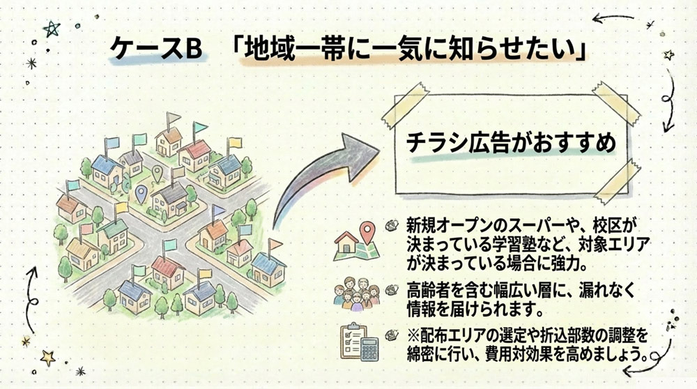 まとまった予算で地域一帯に周知したいならチラシも選択肢