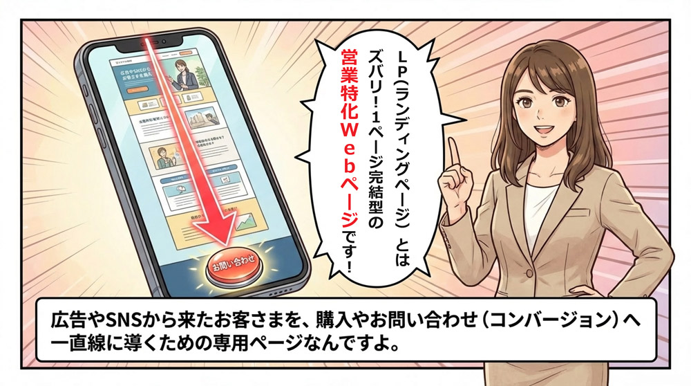 1ページ完結型で商品・サービスの訴求に特化した縦長の広告用ページ