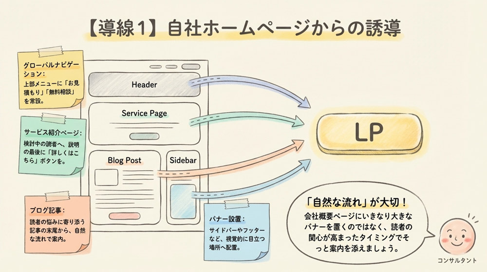 【導線1】自社ホームページからLPへ誘導する
