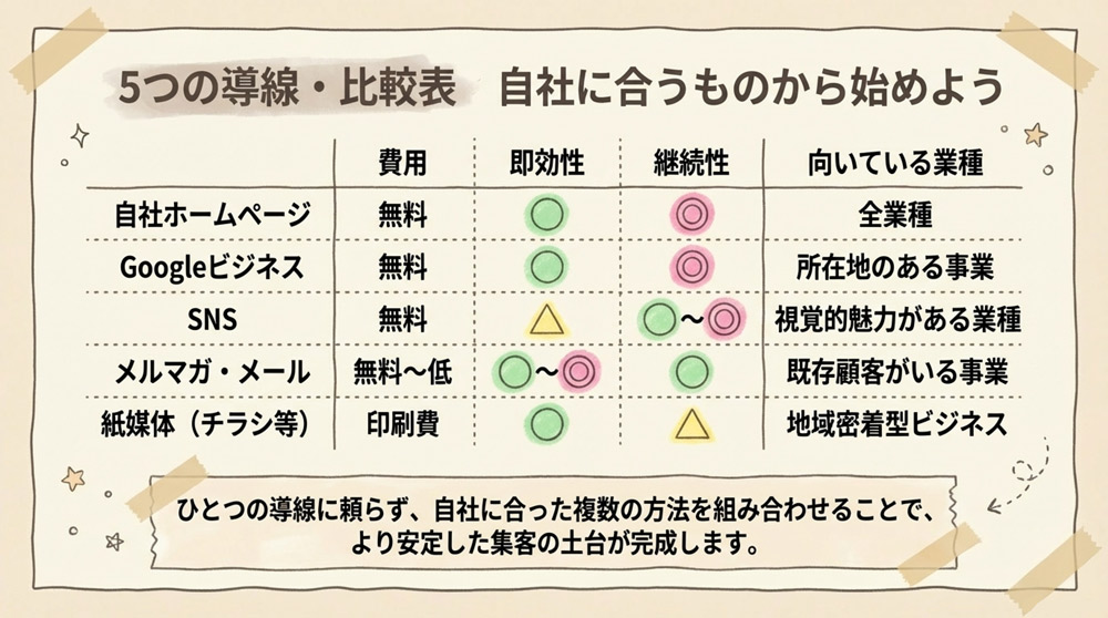 5つの導線を比較する