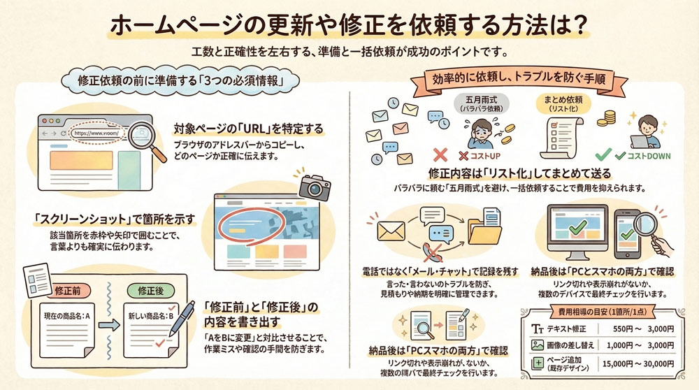 ホームページの更新や修正を依頼する方法は?