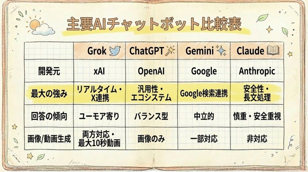 Grokと他のAIチャットボットとの比較