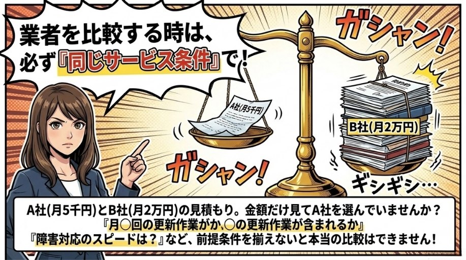 業者比較は「同じサービス条件」で行う