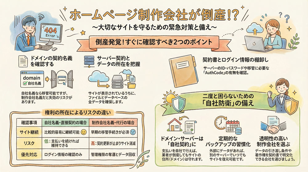 ホームページ制作会社が倒産！管理会社と連絡が取れないときの対処法