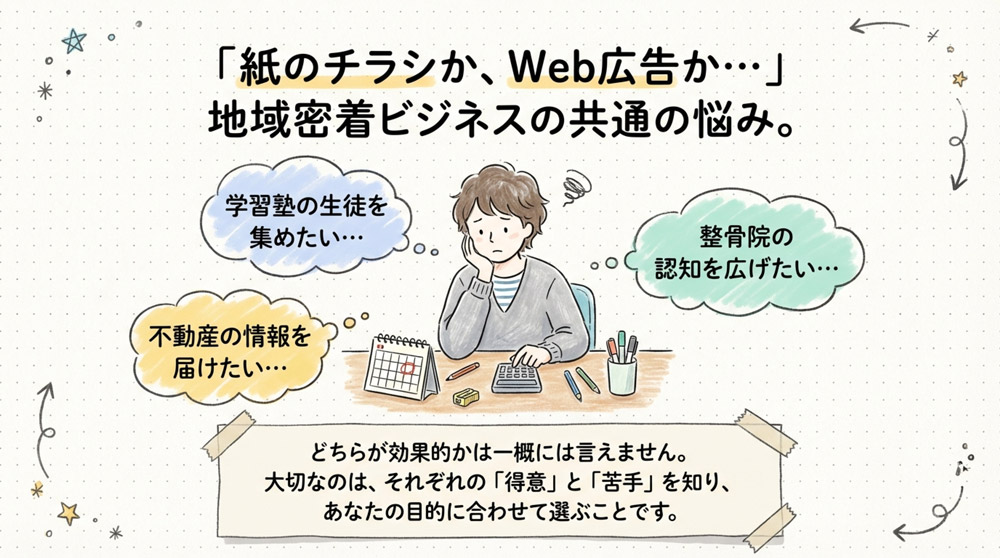 紙のチラシで広告するか、それともWeb広告を出すべきか