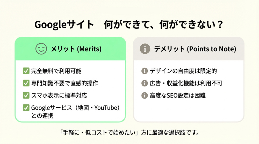 Googleサイトの主なメリットとデメリット
