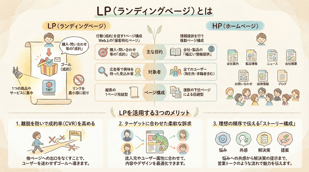 LP(ランディングページ)とは?ホームページとの違いを解説