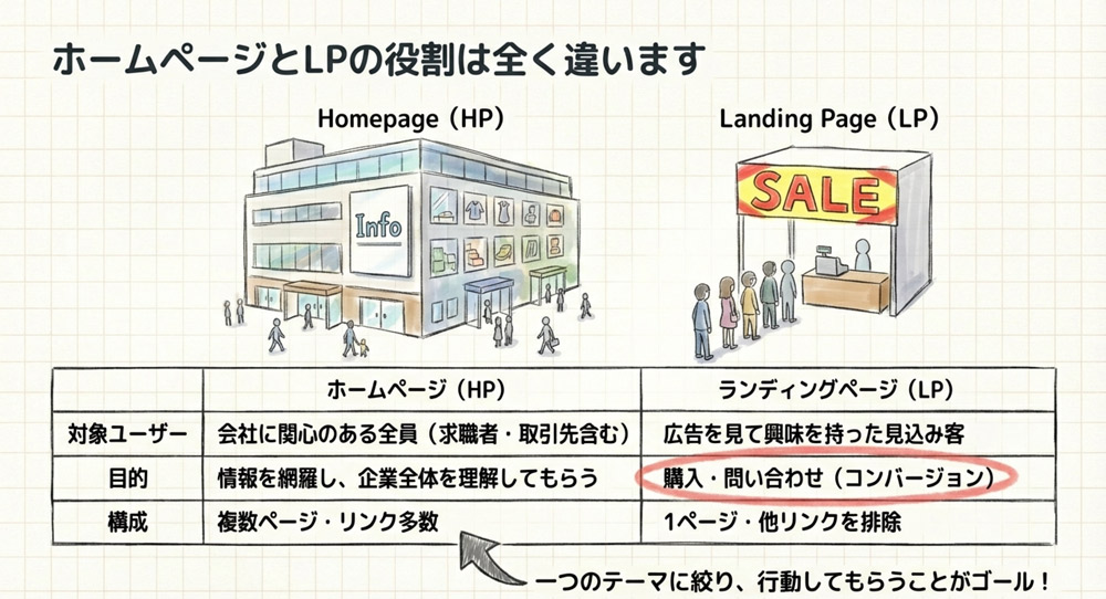 ランディングページとホームページの違い