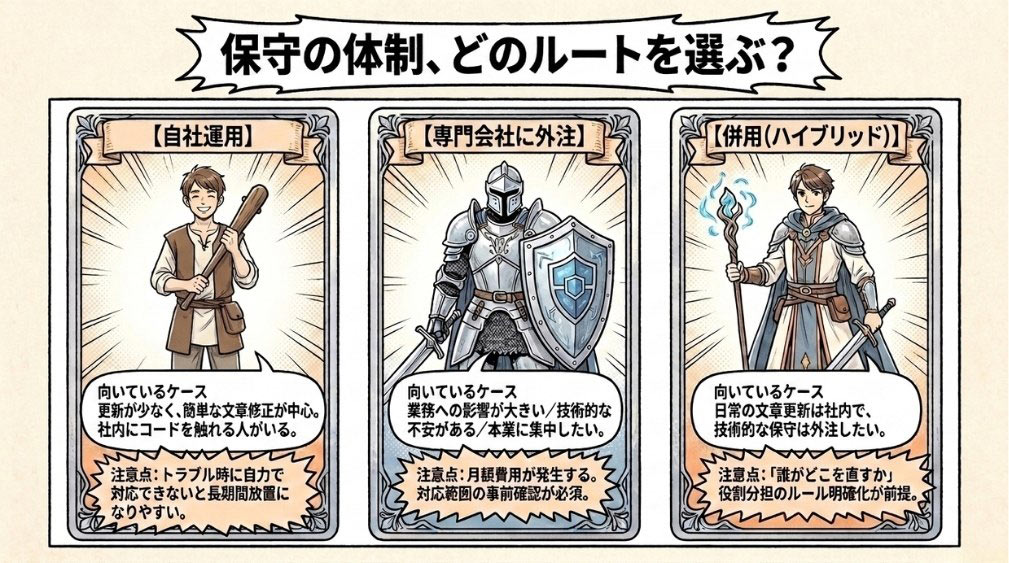 自分で保守する場合と専門会社に依頼する場合