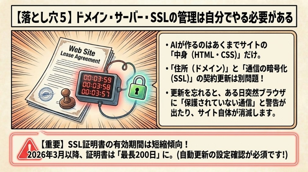 【落とし穴5】ドメイン・サーバー・SSLの管理は自分でやる必要がある