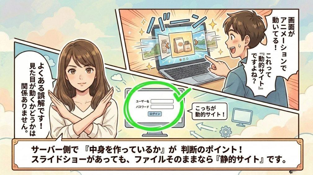 【よくある誤解】「画面が動く=動的」ではない