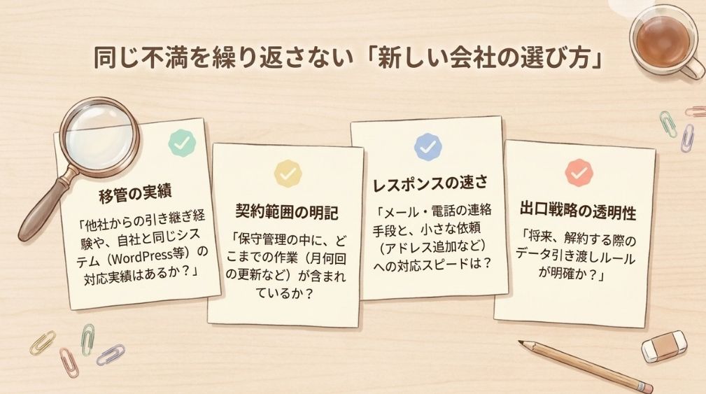 新しい管理会社を選ぶときの確認ポイント｜4つの観点