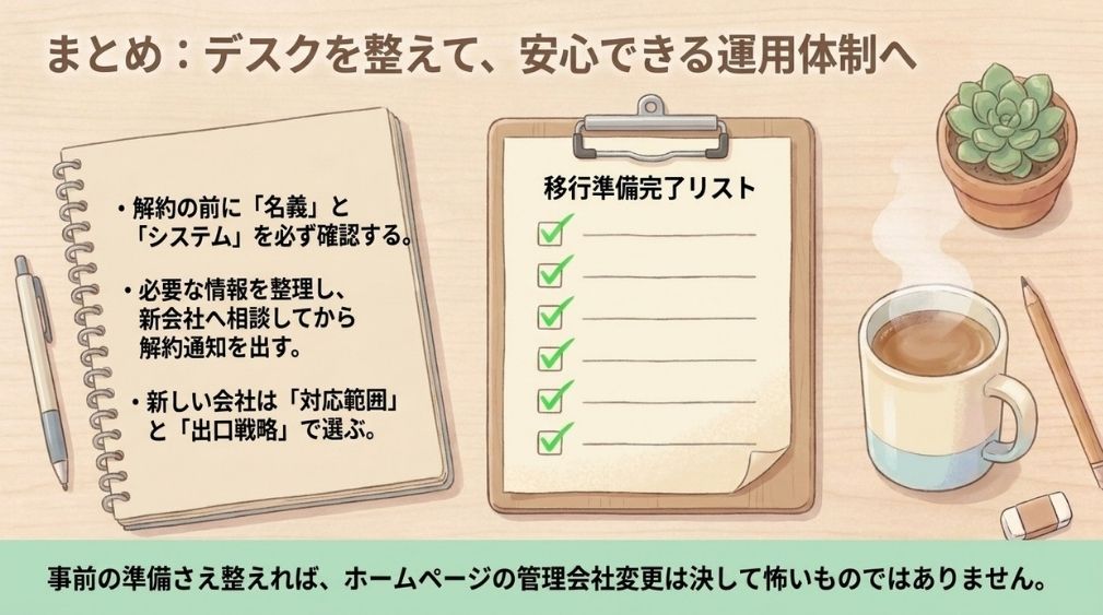 まとめ｜ホームページの管理会社を変更する前の確認と手順