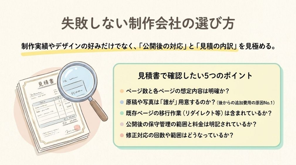 リニューアルを依頼する制作会社の選び方｜見積書で確認したい5つのポイント