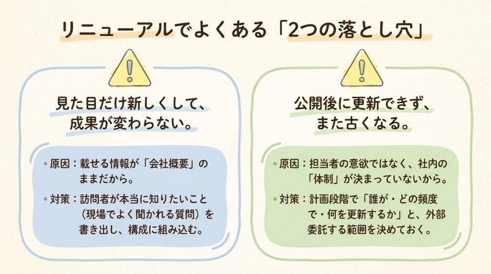 リニューアルでよくある2つの失敗と、その回避